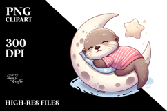 Cute Baby Otter Sleeping on the Moon | Clipart Product Image 2