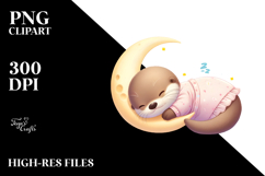 Cute Baby Otter Sleeping on the Moon | Clipart Product Image 2
