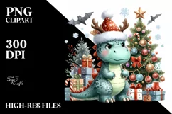 Angry Dinosaur with Christmas Decorations, PNG Product Image 2