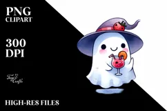 Retro Halloween Cute Ghost with Sunglasses PNG Product Image 1