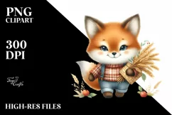 Watercolor Baby Fox Harvest | Sublimation | Clipart Product Image 1