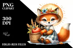 Watercolor Baby Fox Harvest | Sublimation | Clipart Product Image 1