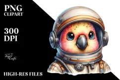 Cute Baby Parrot with Astronaut Helmet, PNG Product Image 2