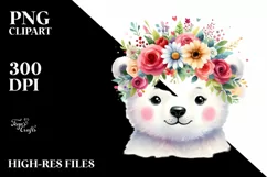 Cartoon-Style Polar Bear with Flower Crown, Transparent PNG Product Image 3