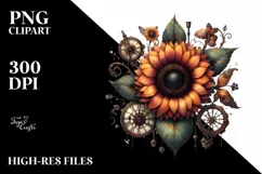 Vintage Rusted Sunflower Watercolor Clipart Product Image 3