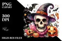 Funny Watercolor Halloween Skull Clipart Product Image 1