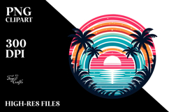 Retro Tropical Rainbow Sunset PNG Product Image 2