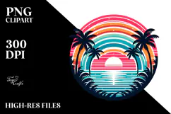 Retro Tropical Rainbow Sunset PNG Product Image 2
