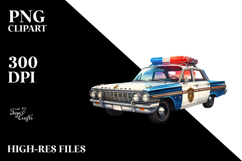 Vintage Police Car with USA Flag Colors, Watercolor PNG Product Image 2