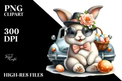 Smiling Bunny with Flower in Mouth PNG Product Image 2