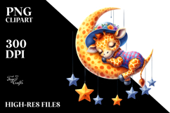 Whimsical Cute Baby Giraffe Sleeping on the Moon | Clipart Product Image 2