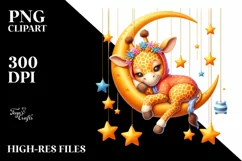 Whimsical Cute Baby Giraffe Sleeping on the Moon | Clipart Product Image 4