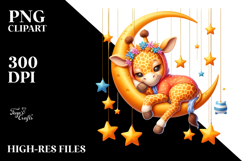 Whimsical Cute Baby Giraffe Sleeping on the Moon | Clipart Product Image 2