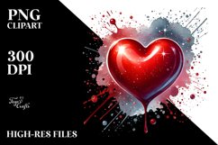 Red Glossy Heart on Splashy Background PNG Product Image 2