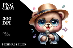 Cute Baby Bear with Singer Look, PNG Product Image 2