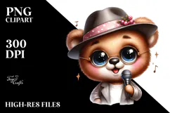 Cute Baby Bear with Singer Look, PNG Product Image 2