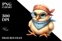 Watercolor Baby Chick with Bandana Clipart Product Image 3