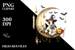 Cow Dressed for Halloween on Half Moon PNG Product Image 2