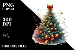 Watercolor Christmas Tree with Ornaments and Bow Product Image 2
