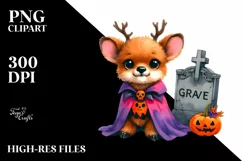 Adorable Halloween Baby Elk Illustration with Grave Product Image 1