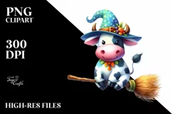 Colorful Watercolor Whimsical Cow Broom Product Image 1