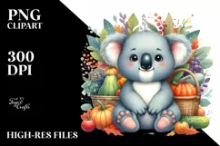 Baby Koala Sitting with Autumn Vegetables | Sublimation | Product Image 1