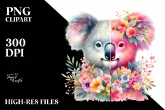 Vibrant Koala Watercolor Pink Flowers | Sublimation Clipart Product Image 3
