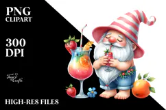 Whimsical Watercolor Gnome Drinking Cocktail PNG Product Image 2