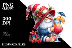 Whimsical Watercolor Gnome Drinking Cocktail PNG Product Image 2