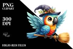 Colorful Watercolor Cute Macaw Broom Product Image 2