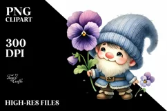 Cute Baby Gnome with Pansy PNG Product Image 2