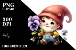 Cute Baby Gnome with Pansy PNG Product Image 2