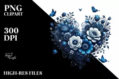 Blue Floral Heart, Watercolor PNG Product Image 2
