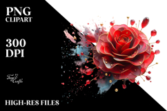 Red Rose with Golden Insertions PNG Product Image 2