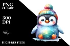 Colorful Watercolor Baby Penguin Sublimation Clipart Product Image 1