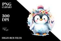 Colorful Watercolor Baby Penguin Sublimation Clipart Product Image 3