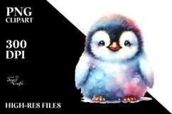 Colorful Watercolor Baby Penguin Sublimation Clipart Product Image 1