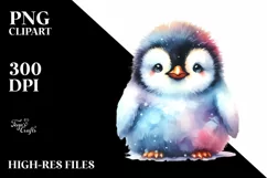 Colorful Watercolor Baby Penguin Sublimation Clipart Product Image 1