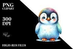 Colorful Watercolor Baby Penguin Sublimation Clipart Product Image 1