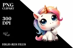 Funny Unicorn with Big Eyes PNG Product Image 1