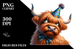 Highland Cow with Party Hat PNG Product Image 2
