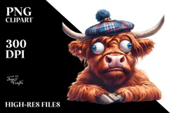 Highland Cow with Party Hat, Sarcastic Pose PNG Product Image 2