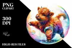 Baby Highland Cow in Bubble, PNG Product Image 3