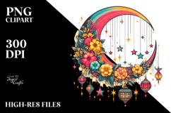 Colorful Half Moon with Stars PNG Product Image 2