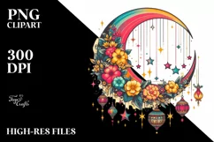 Colorful Half Moon with Stars PNG Product Image 3