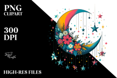 Colorful Half Moon with Flowers PNG Product Image 2