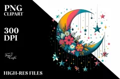Colorful Half Moon with Flowers PNG Product Image 3