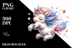 Watercolor Pastel Baby Unicorn Tumbling Spring Petals Product Image 3