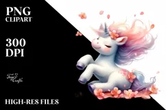 Watercolor Pastel Baby Unicorn Tumbling Spring Petals Product Image 3