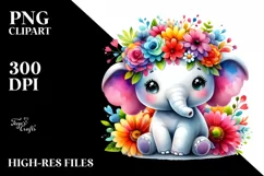 Cute Baby Elephant with Flower Crown, Transparent PNG Product Image 3